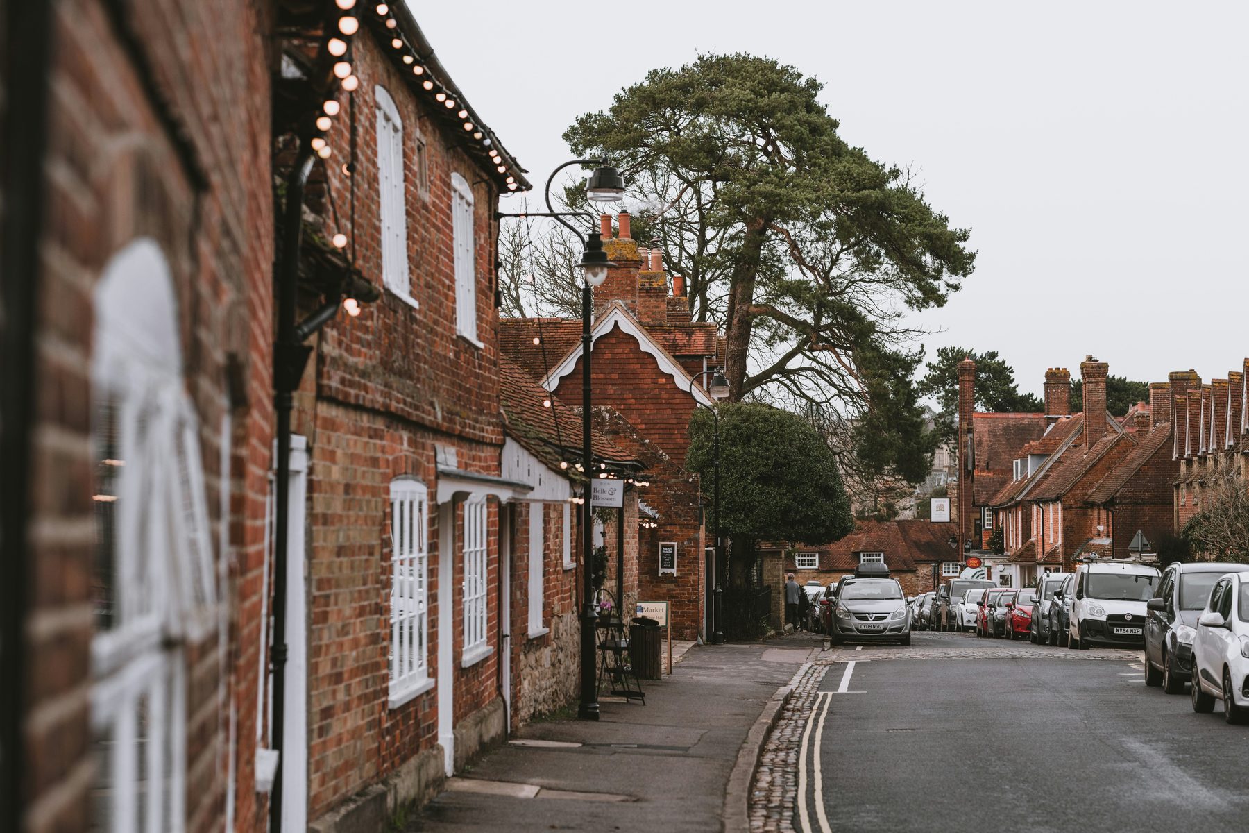 A local village high street lined with independent shops